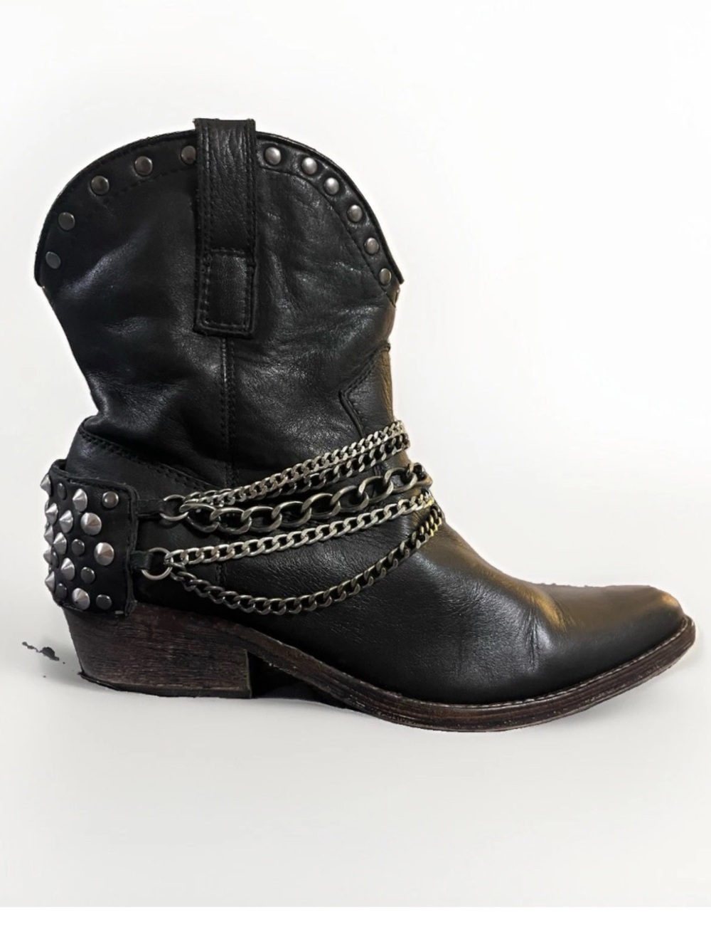 ZiGi NY Studded Chain Ankle Boots Black Leather 8